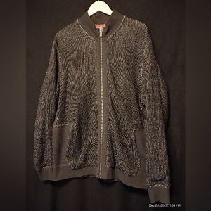 32 Bar Blues Full Zip Bomber Jacket Sweater XL Black Speckled Knit Cozy Cardigan